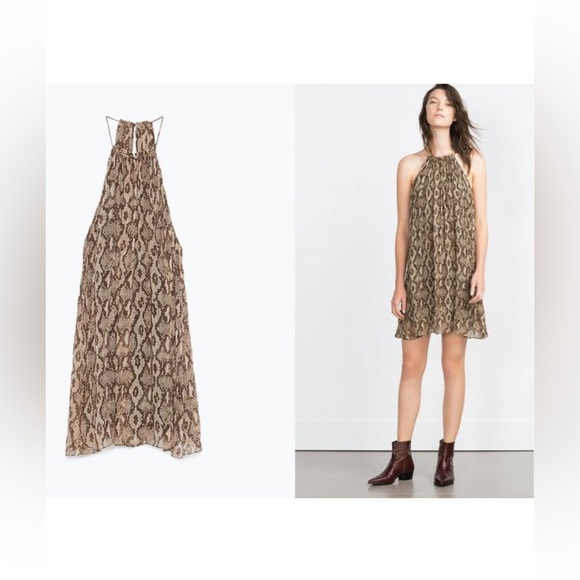 Zara Python Print Halter Dress Size Large - PreLOVED - Picture 1 of 8